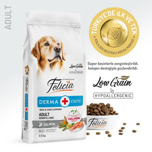 Felicia 15 kg Kolajenli Somonlu Az Tahıllı M/Large Yetişkin Köpek Maması