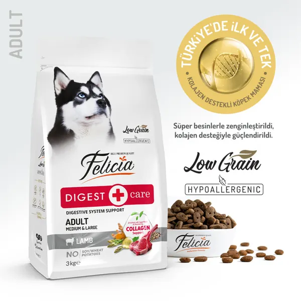 Felicia 3 kg Kolajenli Kuzulu Az Tahıllı M/Large Yetişkin Köpek Maması